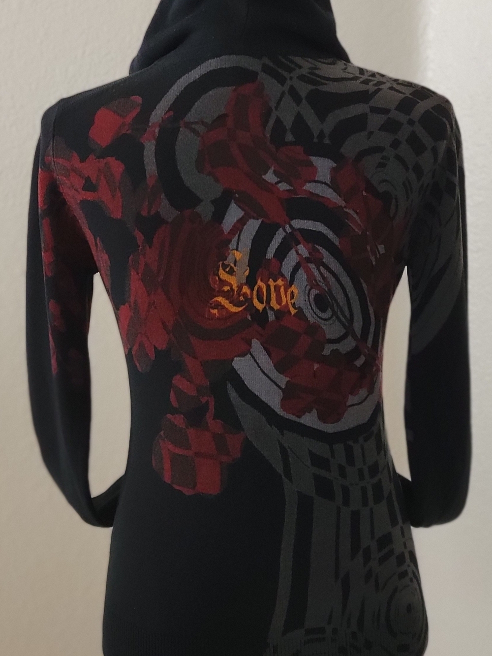 Vintage 2000s Gramm Gothic Rose  Knit Zip-Up Hoodie - Size L (Fits US Small)